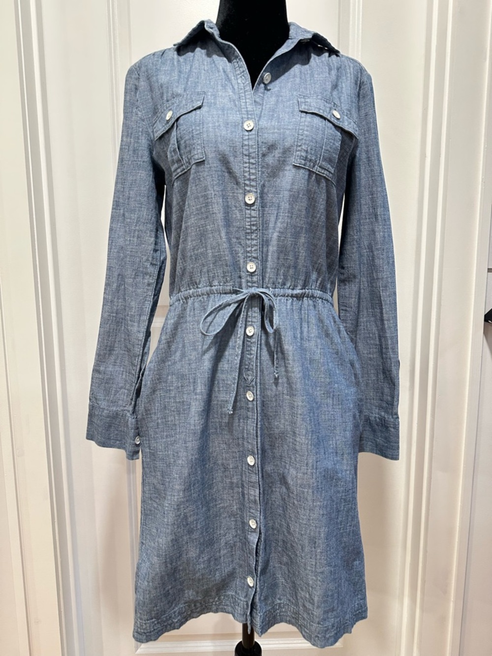 Lands' End Canvas Light Blue Chambray Button-Front Shirt Dress Size Small